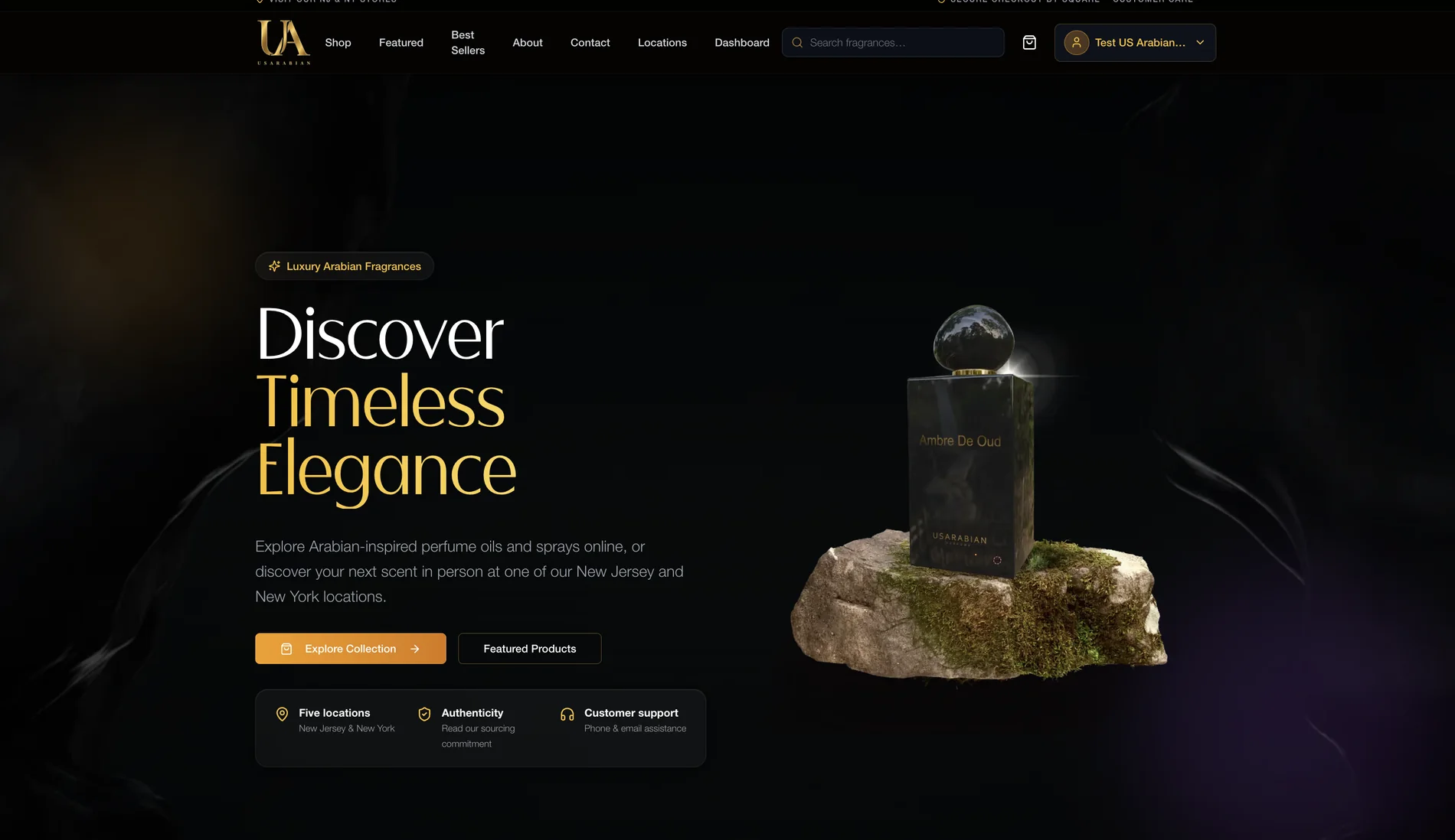 The US Arabian Perfume storefront home page.
